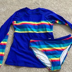 New with tags long sleeve rash guard 2 piece bathing suit size L